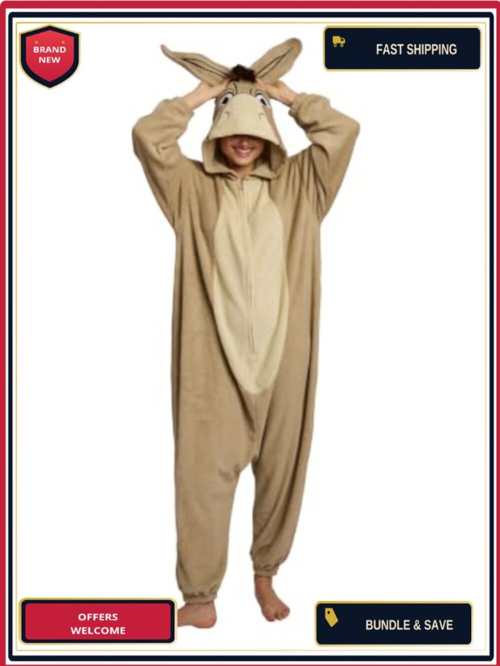 Donkey Kigurumi Adult Long Sleeve Hooded Fleece Onesie Costume Cosplay Suit